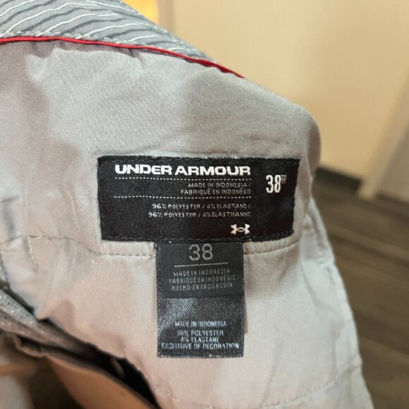 Under Armour Men's white, black and gray striped flat front Golf Shorts 38 EUC - Picture 3 of 4